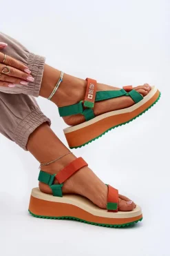 Sandały Damskie Na Platformie I Koturnie Big Star NN274A053 Zielono-Pomarańczowe