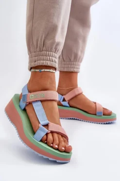 Sandały Damskie Na Platformie I Koturnie Big Star NN274A055 Niebieskie