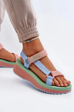 Sandały Damskie Na Platformie I Koturnie Big Star NN274A055 Niebieskie