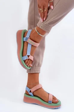 Sandały Damskie Na Platformie I Koturnie Big Star NN274A055 Niebieskie