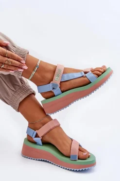 Sandały Damskie Na Platformie I Koturnie Big Star NN274A055 Niebieskie