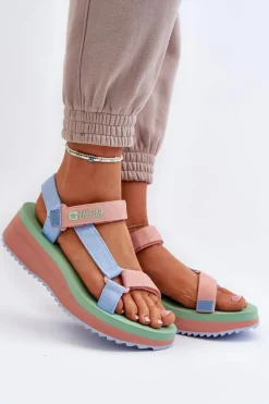 Sandały Damskie Na Platformie I Koturnie Big Star NN274A055 Niebieskie