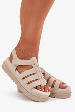 Sandały Damskie Na Platformie Eko Zamszowe Beżowe Filisenia