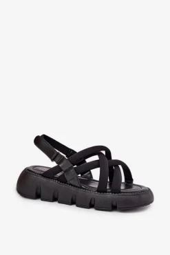 Sandały Damskie Na Platformie Z Paskami Czarne Filamira