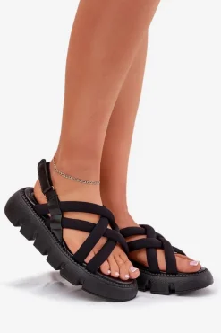 Sandały Damskie Na Platformie Z Paskami Czarne Filamira