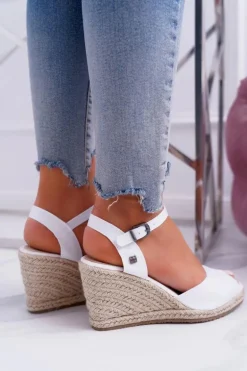 Sandały Damskie Na Plecionej Koturnie Big Star Białe DD274A231
