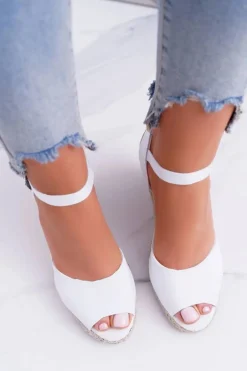 Sandały Damskie Na Plecionej Koturnie Big Star Białe DD274A231