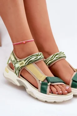 Sandały Damskie Na Rzepy D.Franklin DFSH406003 Zielone