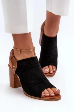 Sandały Damskie Na Słupku Ażurowe Czarne Rosca