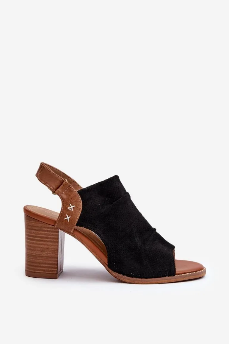 Sandały Damskie Na Słupku Ażurowe Czarne Rosca