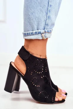 Sandały Damskie Na Słupku Ażurowe Na Rzep Czarne Rules
