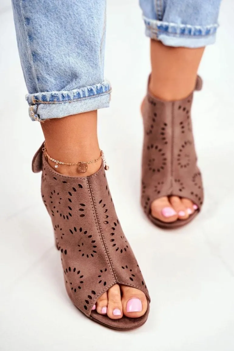 Sandały Damskie Na Słupku Ażurowe Na Rzep Khaki Rules