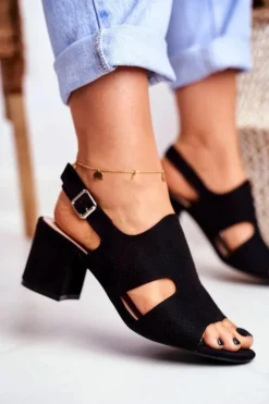 Sandały Damskie Na Słupku Ażurowe Czarne Valery