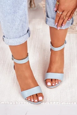 Sandały Damskie Na Słupku Błękitne Lexi