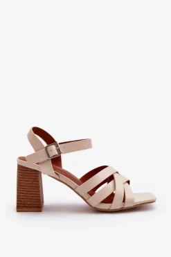 Sandały Damskie Na Słupku Beżowe Opifiana