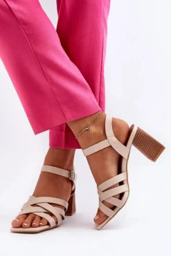 Sandały Damskie Na Słupku Beżowe Opifiana