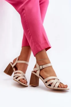 Sandały Damskie Na Słupku Beżowe Opifiana