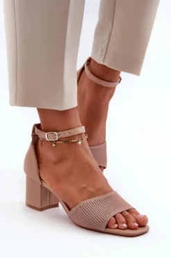 Sandały Damskie Na Słupku Beżowe Desvia