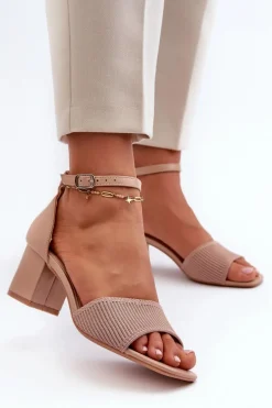 Sandały Damskie Na Słupku Beżowe Desvia