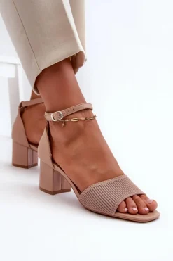 Sandały Damskie Na Słupku Beżowe Desvia