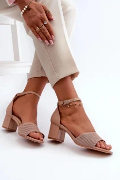 Sandały Damskie Na Słupku Beżowe Desvia