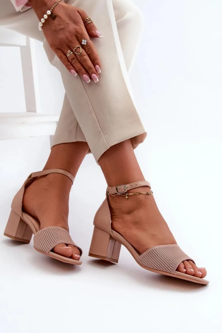 Sandały Damskie Na Słupku Beżowe Desvia