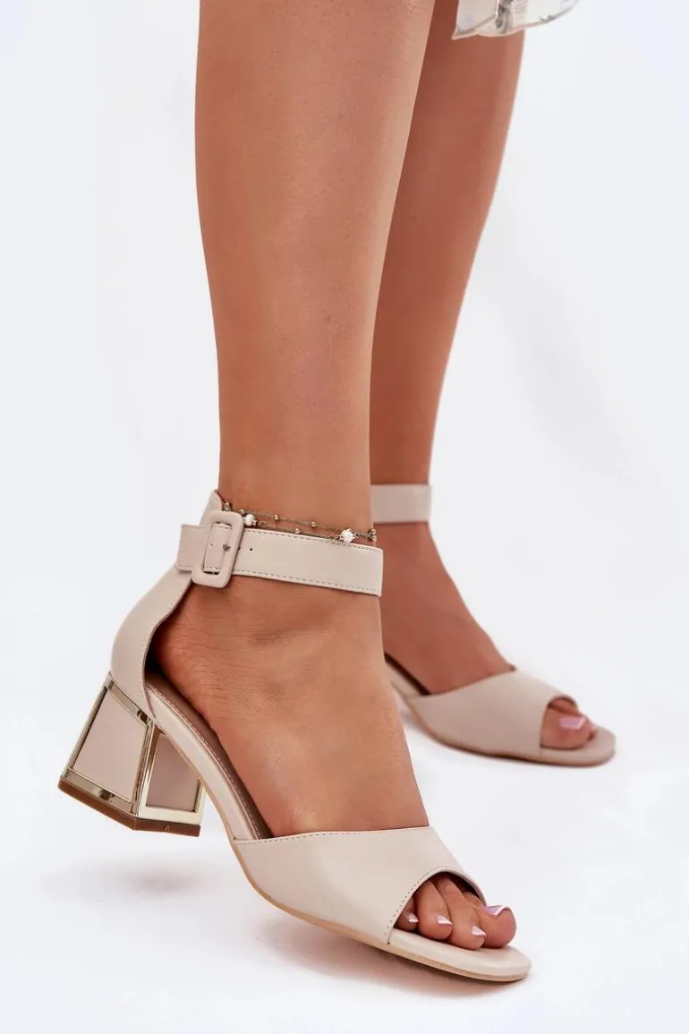 Sandały Damskie Na Słupku Beżowe Zennia