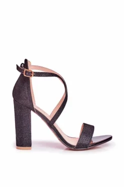 Sandały Damskie Na Słupku Brokatowe Czarne Vivi