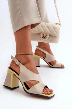 Sandały Damskie Na Słupku Beżowe D&A MR38-153