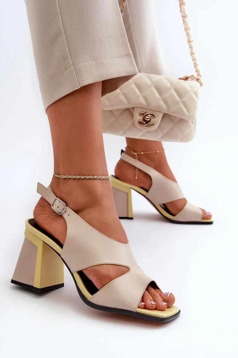 Sandały Damskie Na Słupku Beżowe D&A MR38-153