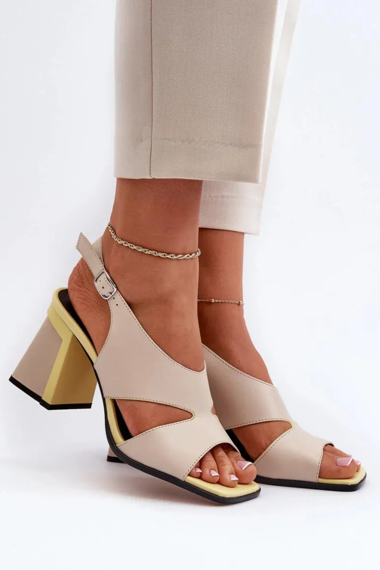 Sandały Damskie Na Słupku Beżowe D&A MR38-153