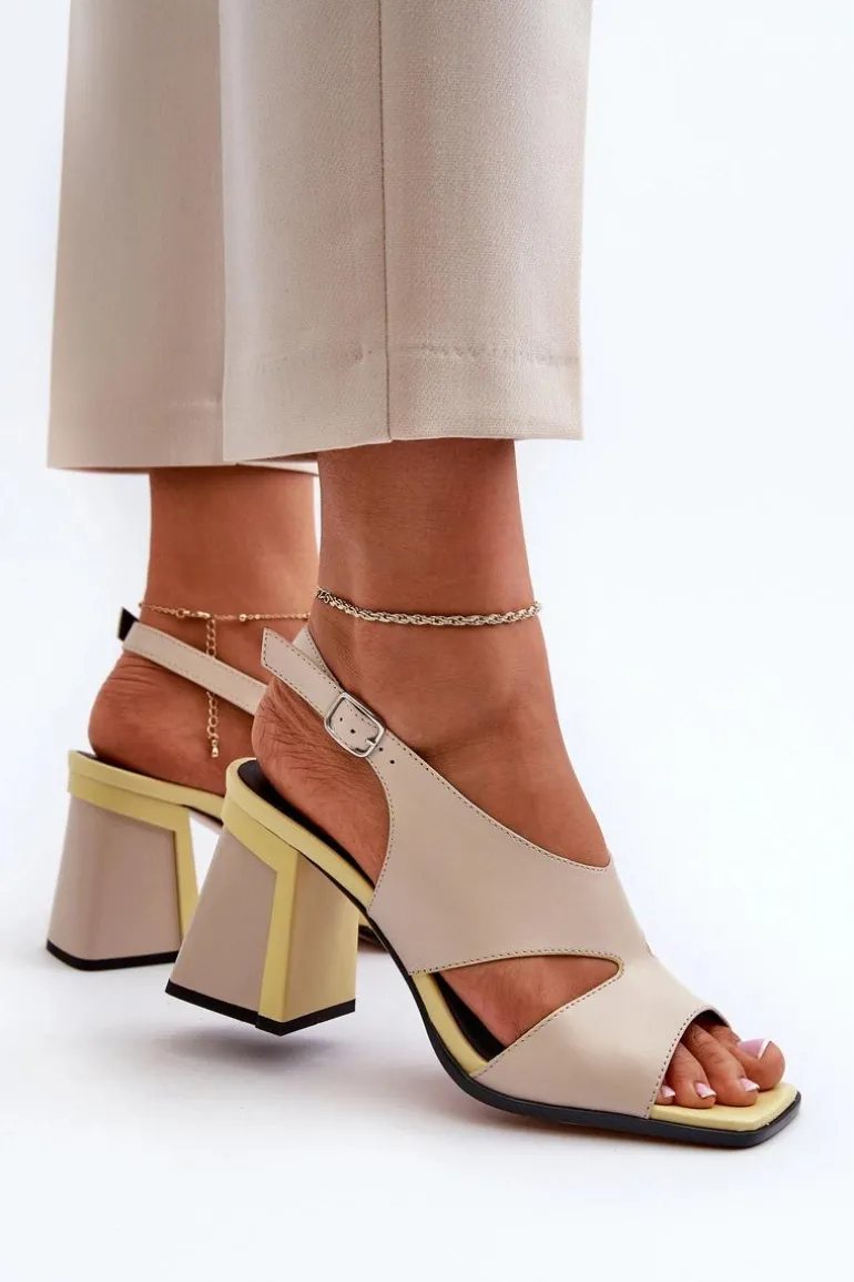 Sandały Damskie Na Słupku Beżowe D&A MR38-153