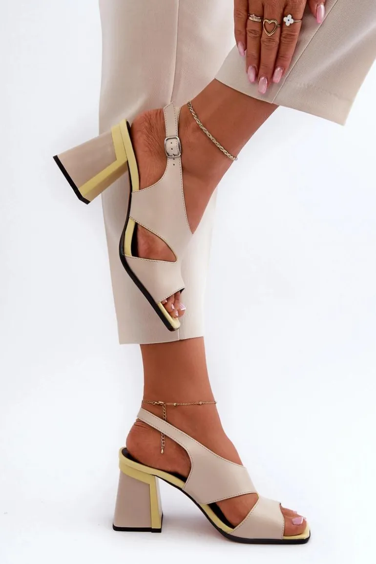 Sandały Damskie Na Słupku Beżowe D&A MR38-153