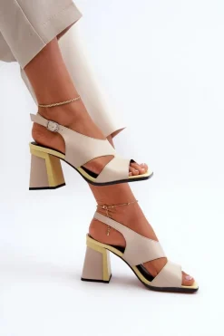 Sandały Damskie Na Słupku Beżowe D&A MR38-153