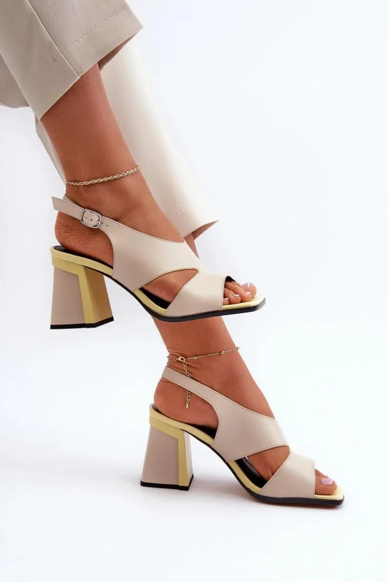 Sandały Damskie Na Słupku Beżowe D&A MR38-153