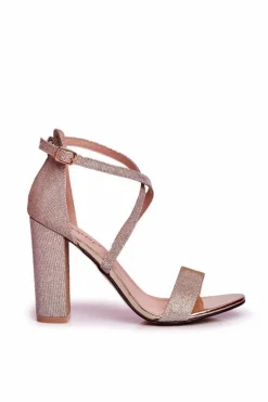 Sandały Damskie Na Słupku Brokatowe Złote Vivi