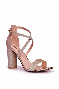 Sandały Damskie Na Słupku Brokatowe Złote Vivi