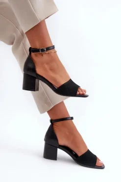 Sandały Damskie Na Słupku Czarne Desvia