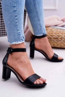 Sandały Damskie Na Słupku Czarne Lexi