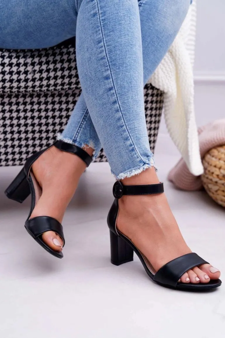 Sandały Damskie Na Słupku Czarne Lexi