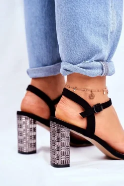 Sandały Damskie Na Słupku Czarne Barski Baskila