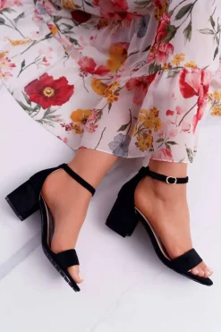 Sandały Damskie Na Słupku Czarne Zephira