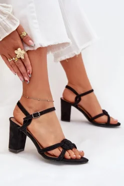 Sandały Damskie Na Słupku Czarne Mavira
