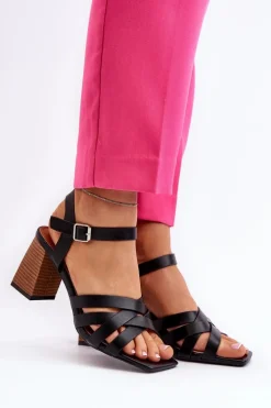 Sandały Damskie Na Słupku Czarne Opifiana