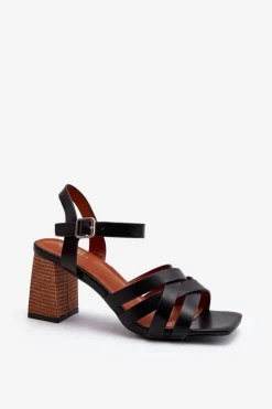 Sandały Damskie Na Słupku Czarne Opifiana