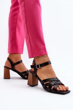 Sandały Damskie Na Słupku Czarne Opifiana