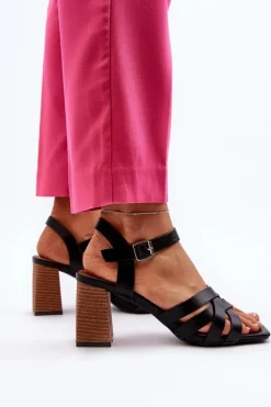 Sandały Damskie Na Słupku Czarne Opifiana