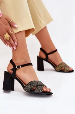 Sandały Damskie Na Słupku Czarne Almera