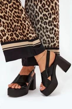 Sandały Damskie Na Słupku I Platformie Z Eko Skóry Czarne Annavin