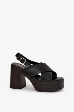 Sandały Damskie Na Słupku I Platformie Z Eko Skóry Czarne Annavin